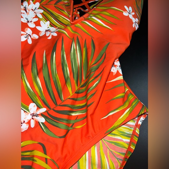 Kona Sol Coral Floral One Piece Strappy Back Swimsuit Size Large NWOT - Picture 4 of 9